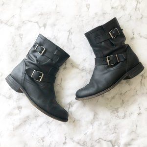 Sendra Leather Motorcycle Boots Buckles Black 8.5